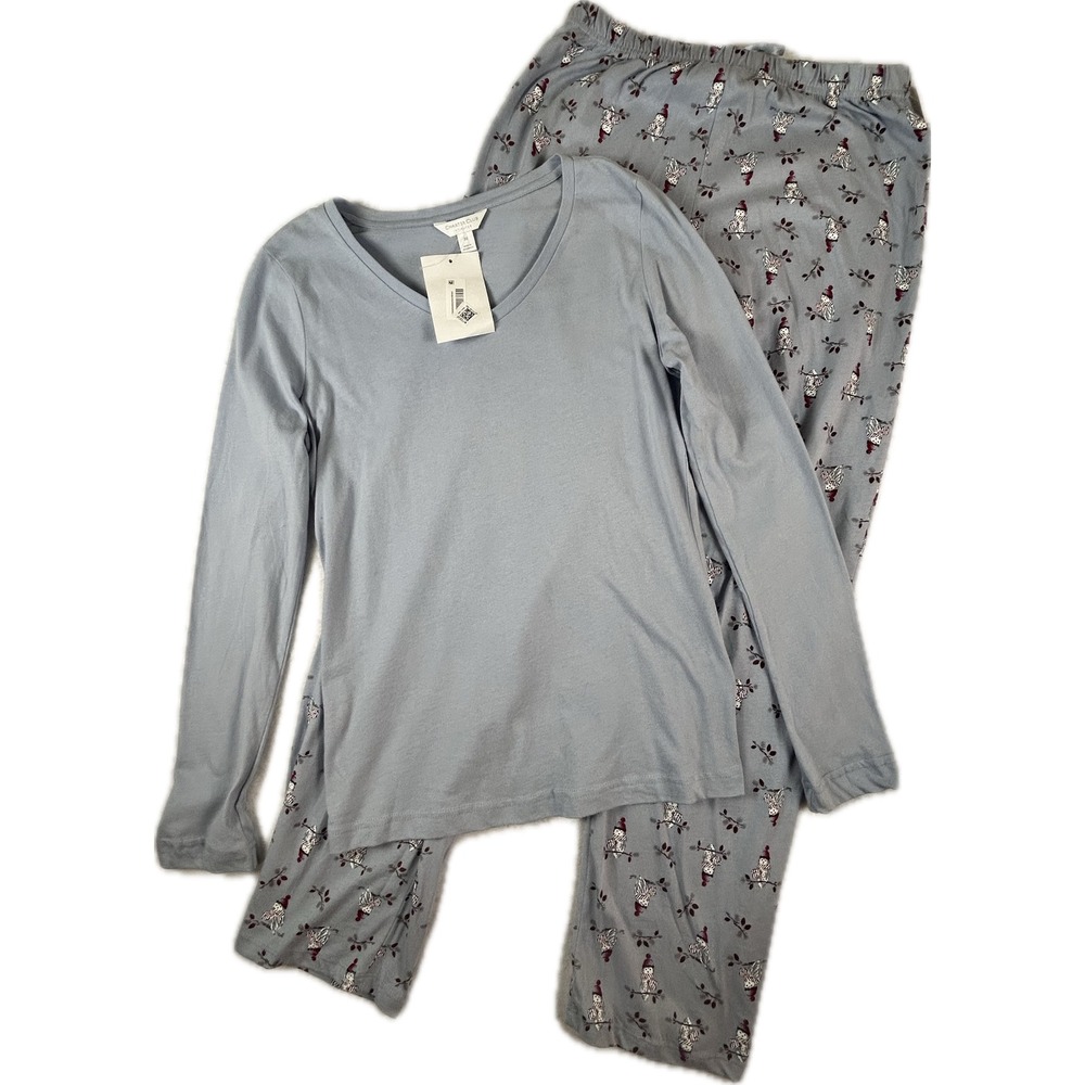 Charter Club Intimates Pajama Set Blue Owl Print Long Sleeve XS NEW